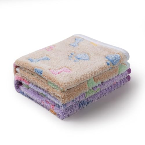 Luciphia 1 Pack 2 Pet Blankets for Dogs Cats, Fleece Print Dog Cat Blankets for Small Medium Large Puppy Kitten, Bone Brown Purple Medium(30x20 inch)