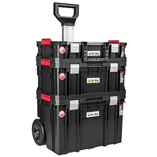 Maletín de herramientas con ruedas (3 cajas apilables), caja de herramientas, capacidad...