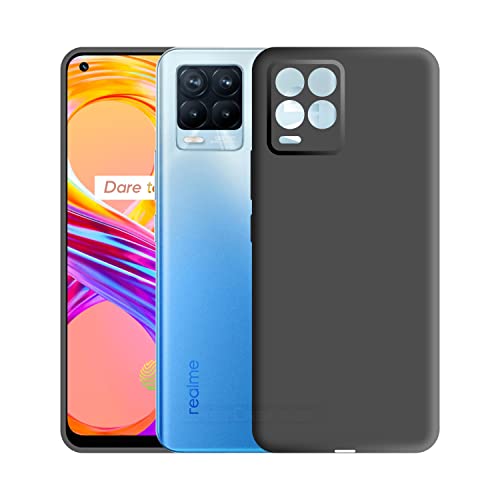 Image of Case Creation Liquid TPU Silicone Cover for Realme 8 Soft Case,Anti-Dirty Slim Case Frosted Matte Cute Candy TPU Raised Bezel (Splash of Color) Back Case Cover for Realme 8 -Black