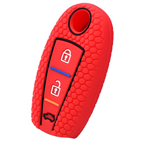 Image of KMH - Silicone Key Cover Compatible for Maruti Suzuki Baleno Ciaz Vitara Brezza S Cross Swift Ignis and Toyota Urban Cruiser 3 Button Smart Key (Red)