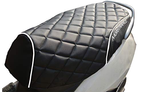 Image of Mototrance Black White | PU Leather Designer | Anti-Slip | Waterproof | Ergonomic Design | Custom Fit | Bike Scooty Seat Cover | MTSC-304-BLWH | Compatible with Honda Dio