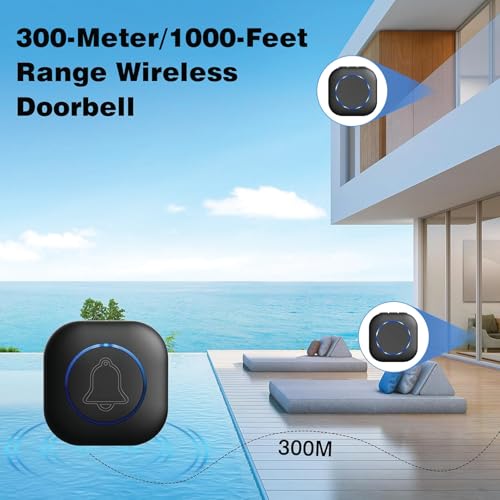 Image of Wireless Door Bell for Home and Office, Small Calling Bell for Office, Upto 1000 Feet Range with 36 Melodies Chimes, LED Flash, 3 Level Volume Doorbell Alarm (Transmitter & 2 Receiver)