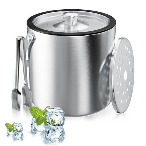 3L Cubitera, Cubitera de Acero Inoxidable, con Colador y Pinzas para Hielo, para Guardar Hielo y Enfriar Bebidas