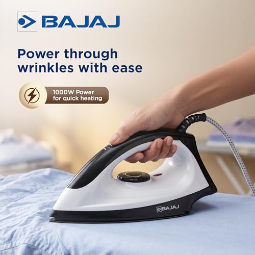 Image of Bajaj Dry Iron DX 15 1000 Watts | Duraglide soleplate with double-layered Anti-Bacterial Non-Stick German coating | Auto-Shut off | Cool touch body | 360 Swivel Cord | 2 Yr Warranty | Black & White