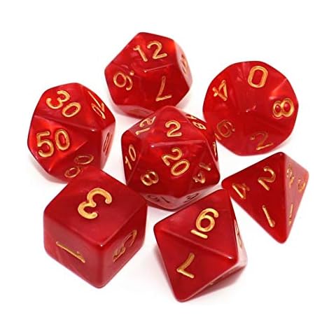CREEBUY Polyhedral DND Dice Set Pearl Red for Dungeon and Dragons D&D Pathfinder MTG 7-Die RPG Dice with Dice Bag Cover