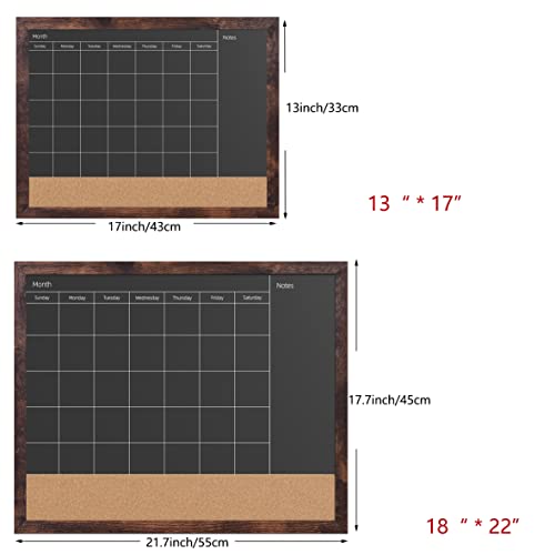 Umtiti Chalkboard Calendar & Cork Bulletin Board，18" X 22" Brown Wood Frame，Magnetic Surface Chalkboard.perfect For Office, Home School Message Board,Chalkboard+Cork-4555B-Bn #TOP1