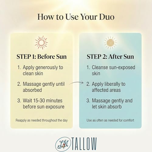 Lady May Tallow Tallow Sun Care Duo - Natural Before & After Sun Cream Gift Set with Zinc Oxide 4 oz