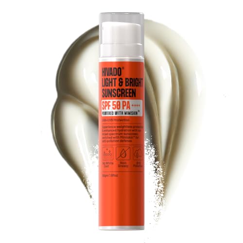 Image of HIVADO Men's Sunscreen Moisturiser SPF 50 PA++++ 50ml | No White Cast | Lightweight, Non-Greasy Hydrating & Brightening Formula | UVA + UVB Broad Spectrum Sun Protection | With Mimiskin | For All Skin Types