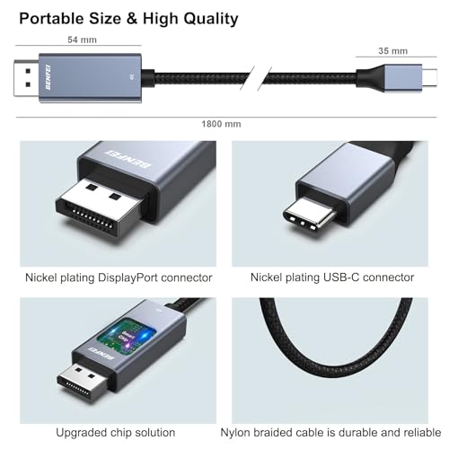 BENFEI 5-pakowy kabel USB-C do DisplayPort o długości 6 stóp (8K@60Hz 4K@144 Hz), kabel USB typu C do DisplayPort [kompatybilny z Thunderbolt 3/4/5] z iPhonem 15 Pro/Max, MacBookiem Pro/Air 2023
