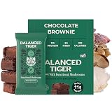 Balanced Tiger Vegan Protein Bars | Plant Based Protein Bars w/Functional Mushrooms - Lions Mane, Shitake, Reishi & Maitake | Chocolate Brownie Flavor, 12 Pack