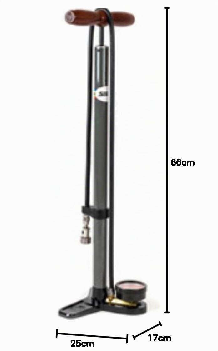 SILCA Bomba de neumáticos de Bicicleta Pista Plus | Alta presión 160 PSI, Calibre de 2,5" | Válvula Presta y Schrader | Manguera Duradera | Alto Rendimiento | Bomba de Piso para Bicicleta Gris Medio