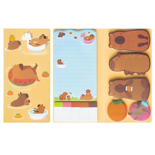 Capybara 付箋セット | カピバラの漫画の書き込み可能な付箋マーカー デスク、冷蔵庫、教科書、日記用の再利用可能な毎日のリマインダー。