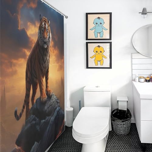 Rideau de douche tigre lavable 100% polyester pour baignoire de salle de bains - 3