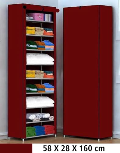 Image of ClearSpace Multipurpose Baby Wardrobe /Cabinet /Multipurpose Storage Rack, Foldable, Collapsible Fabric Wardrobe Organizer for Clothes (Plastic and Non Woven Fabric) (Maroon, 9 - Layer)