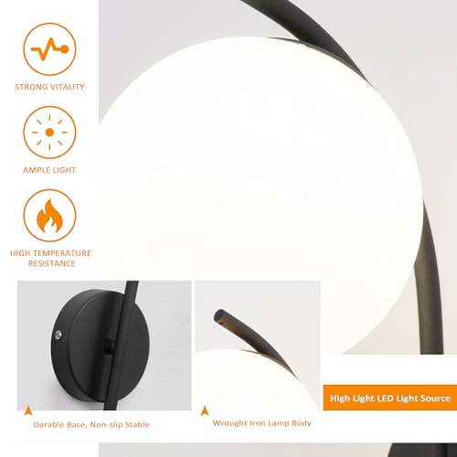 Image of Wall Sconces Plug in, Hanging Wall Lamp with Plug in Cord, Metal Wall Lamp White Glass Globe Indoor Wall Decor Light for Bedroom, Farmhouse, Hallway, Living Room, Kitchen, Black