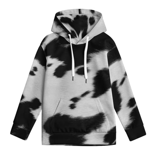 Cow Pattern moo Hoodie Teens Sweatshirts Pullover Hoody Casual Loose Big Kid Hooded Athletic Shirt Tops 7-18 Years