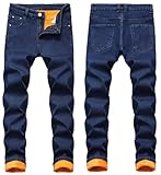 qcdyrxf Men’s Fleece Lined Jeans Stretch Thick Warm Sherpa Winter Jean Thermal Denim Pants Dark Blue