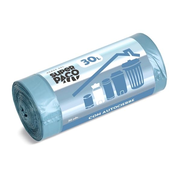 DIA SUPER PACO bolsa de basura con autocierre azul 30 lt rollo 30 uds