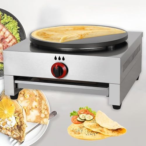 Crepera, Plancha a Gas Comercial for panqueques, Control preciso de Temperatura, Plancha Antiadherente de 16&rdquo;, esparcidor de Masa for Huevos, panqueques, Tortillas y quesadillas