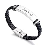EDSG Personalised Mens Bracelet Engraved Leather Bracelets Gift for Him Customised Valentine, Birthday, Wedding, Christmas, Father's Day Free Engraving with Gift Box Hand Finished in UK(Any Text)