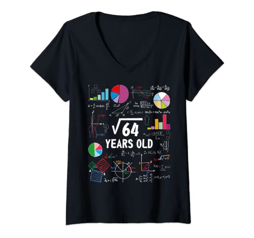 Mujer Square Root Of 64 8th Birthday 8 Year Old Gifts Math Lover Camiseta Cuello V