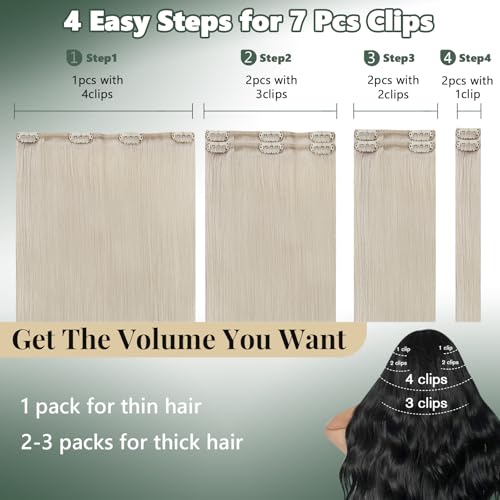 Image of Ugeat Seamless Clip in Hair Extensions Human Hair Blonde 22 Inch 7pcs 120g | Real Human Hair Extensions Clip ins , Hair Clip on Extensions Platinum Blonde , Straight Texture