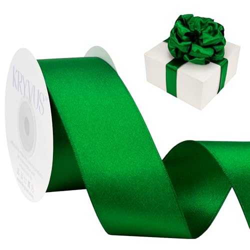 Kryvus Cinta de satén verde esmeralda con alambre, 1.5 pulgadas x 10 yardas, cinta de alambre satinado de doble cara de lujo para envolver regalos, coronas, ramo de flores, decoraciones de boda