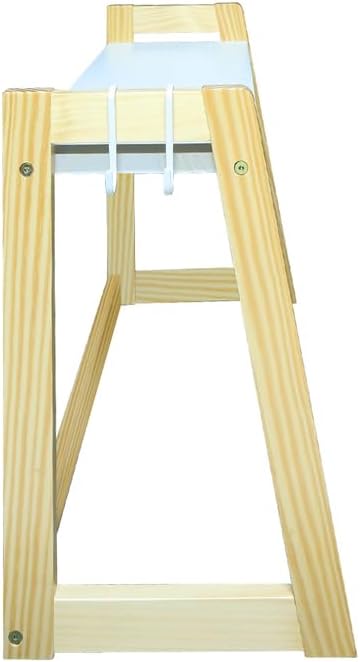 100% Solid Wood Microwave Oven Countertop Rack with Hooks - Natural/White