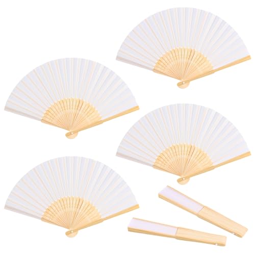 Faburo 4 Stück Fächer Set, Fächer Hochzeit Fächer Weiß, Handfächer Klein für Hochzeitsdeko Sommer Party