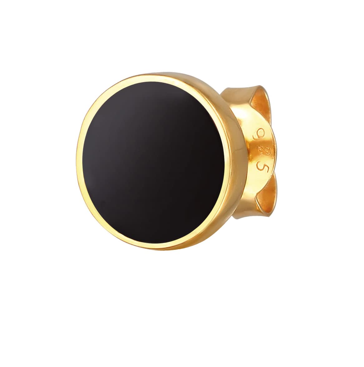 Kuzzoi Pendientes para hombre, 1 pieza pendientes redondos (8 mm), para hombre con esmalte negro de plata de ley 925 chapada en oro, 0304361522, Plata de ley