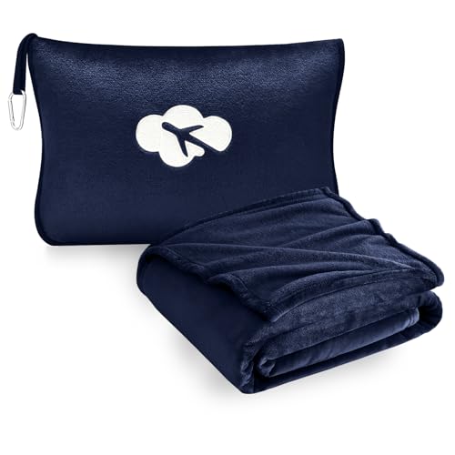 Image of Fleece Blanket 40 inchx65 inch for Travel with Portable Storage Bag (Navy)