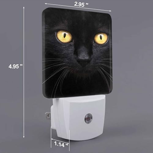 Image of LED Night Light,Black White Cat Face Close Up Crop LED Night Light Plug into Wall with Dusk to Dawn Light Sensor White Energy Efficient Nightlight for Bedroom Hallway Living Room Kitchen