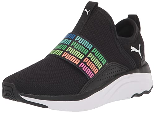 PUMA Softride Sophia Slip-On Repeat (Little Kid) Black White 12 Little Kid M