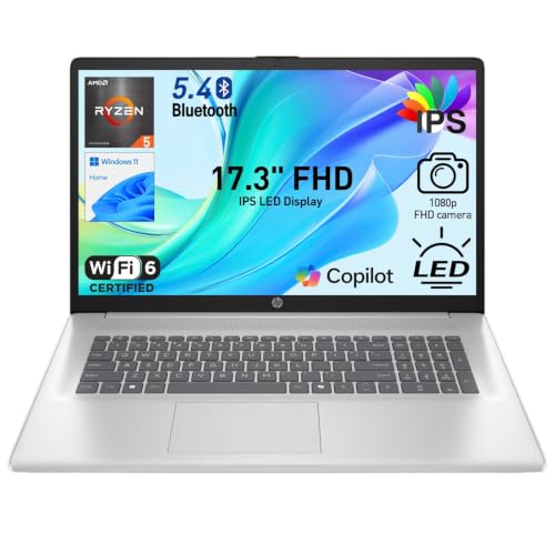 Image of HP 17.3 inch FHD IPS LED Anti-Glare 300 nits Laptop, AMD Ryzen 5 7430U 6-core CPU, 16GB RAM, 1TB Storage, Webcam w /Shutter, Microsoft Copilot Key, Wi-Fi 6, BT 5.4, Win11 Home, 17-cp3000