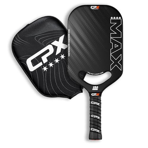 CPX MAX Black Raw Carbon Fiber T700 Pickleball Elongated Paddle Racket - Professional Grade 14mm Core Thickness Comfortable Tennis Style Grip - Durable Designed in Chicago USA