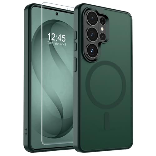 Image of SUPFINE Magnetic for Samsung Galaxy S26 Ultra Case with Screen Protector, (Built-in Magnets) (Military Grade Drop Protection) Slim Translucent Shockproof Phone Case,Forest Green