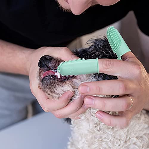 Dog Toothbrush Cat Finger, Teeth Cleaning Set Soft Bristles for Easy Dental Care Toothbrush Suitable for Large to Small Dogs Cats and Small Pets Color: Pink or cyan,Manual, Adult