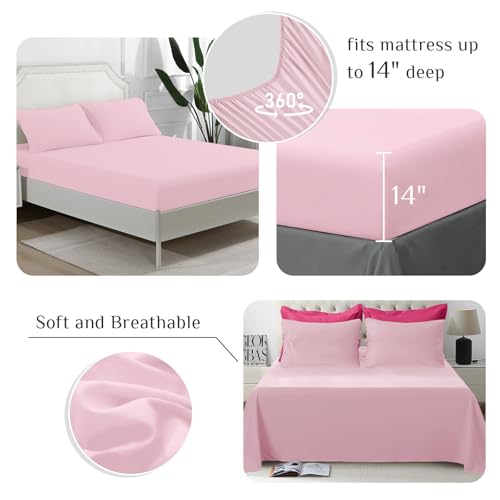 JOLLYVOGUE Full Comforter Set, Ultra-Soft Bed in a Bag Full Size 7 Pieces, Oeko-TEX Certified Bedding Set with Down Alternative Comforter, Sheets, Pillowcases & Shams, Hot Pink & Baby Pink by JOLLYVOGUE - Image 4