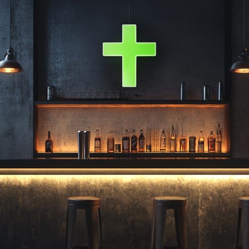Image of Anrookie 3D LED Neon Cross Sign, USB-Powered Custom Neon Light with 5-Level Dimmer, 5 Color Options, Decorative Wall Art for Home, Bedroom, Church, Party, and Gifts (9x8 in) (Emerald Green)