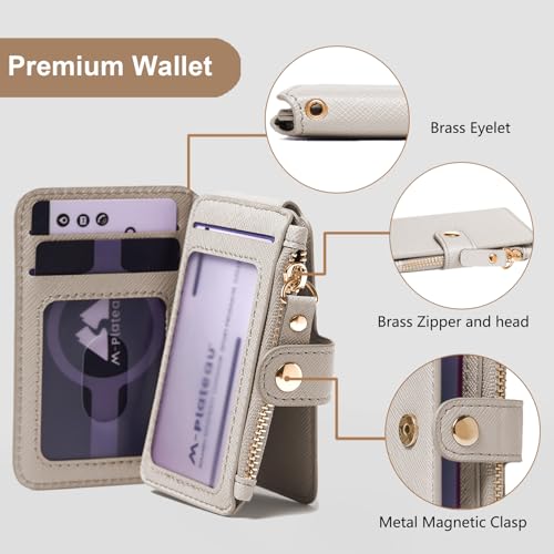 Image of M-Plateau RFID Blocking Keychain Wallet With Leather Wrist Strap | Keychain Wristlet, Womens Card Holder with Zipper Coin Pocket and ID Window (Beige)