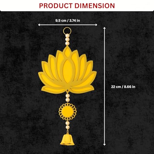 Image of ARLICORPING Wooden Lotus Wall Hanging for Festive Decoration - Diwali, Ganpati, Pooja Room, Mandir, Living Room, Door, Hall, Entrance, Spiritual Decor (Lotus + Bell-Yellow, Pack of 2)
