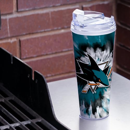 Image of Rico Industries NHL Hockey Team Color Tie Dye 24oz Metallic Acrylic Tumbler with Hinged Lid, Officially Licensed Double Wall Tumbler with Straw
