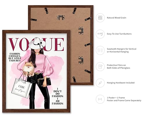Image of Poster Master Lady with Dog Print - I Am Fashion Poster - Modern Trendy Art - Chic Gift for Women & Fashionista - Haute Couture Decor for Bedroom or Girls Room - 8x10 Brown Framed