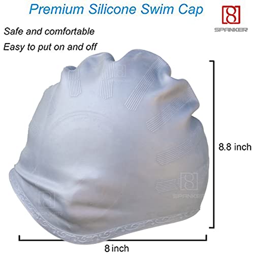 Image of Spanker Unisex Swim Cap with 3D Ear Protection, Durable Flexible Silicone Swimming Hat for Short /Long Hair with Ear Plugs&Nose Clip, Grey SSTP