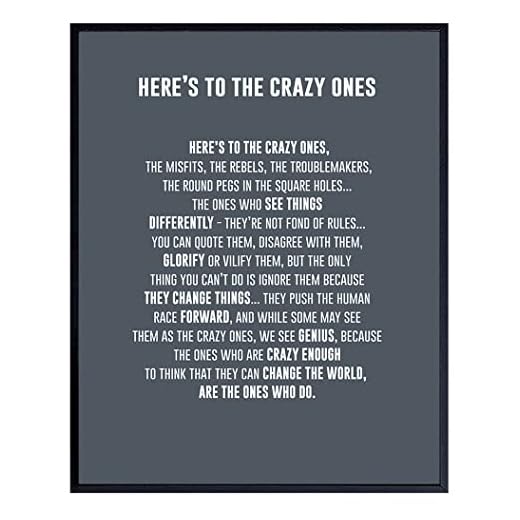 Heres to the Crazy Ones Entrepreneurial Motivational Quote -8x10 Art Print, Home Decor - Inspirational Wall Art Poster - Unique Room Decorations for Office, Den - Gift for Entrepreneur, Boss