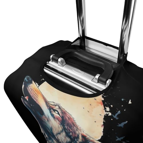 Watercolor Wolf Howling Sunset Forests Deers Luggage Covers Washable Travel Suitcase Cover Elastic Baggage Protector 5