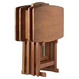 Furnifact Teak Oversized Snack Tables – Set of 4 TV Trays with Stand – Sturdy Wooden Tables for Eating, Working, or Entertaining in Any Space