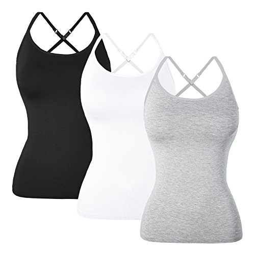 DYLH Women Built in Bra Tank Comfy Camisole Lingerie Summer Top Plus Size 3packs