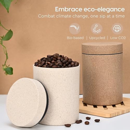 Image of Eha Earth Friendly Canister With Air Tight Lid | Food Storage Container Jars Set Of 2 | Made With Rice Husk And Bamboo Fibers | 700Ml | Sand Castle-Tortilla,Multicolor