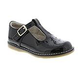 FOOTMATES Sherry Mary Jane Hook and Loop Leather T-Strap Shoes with Wide Toe Box and Custom-Fit Insoles, Non-Marking Outsoles, Black Patent - 13 Little Kid (4-8 Years)